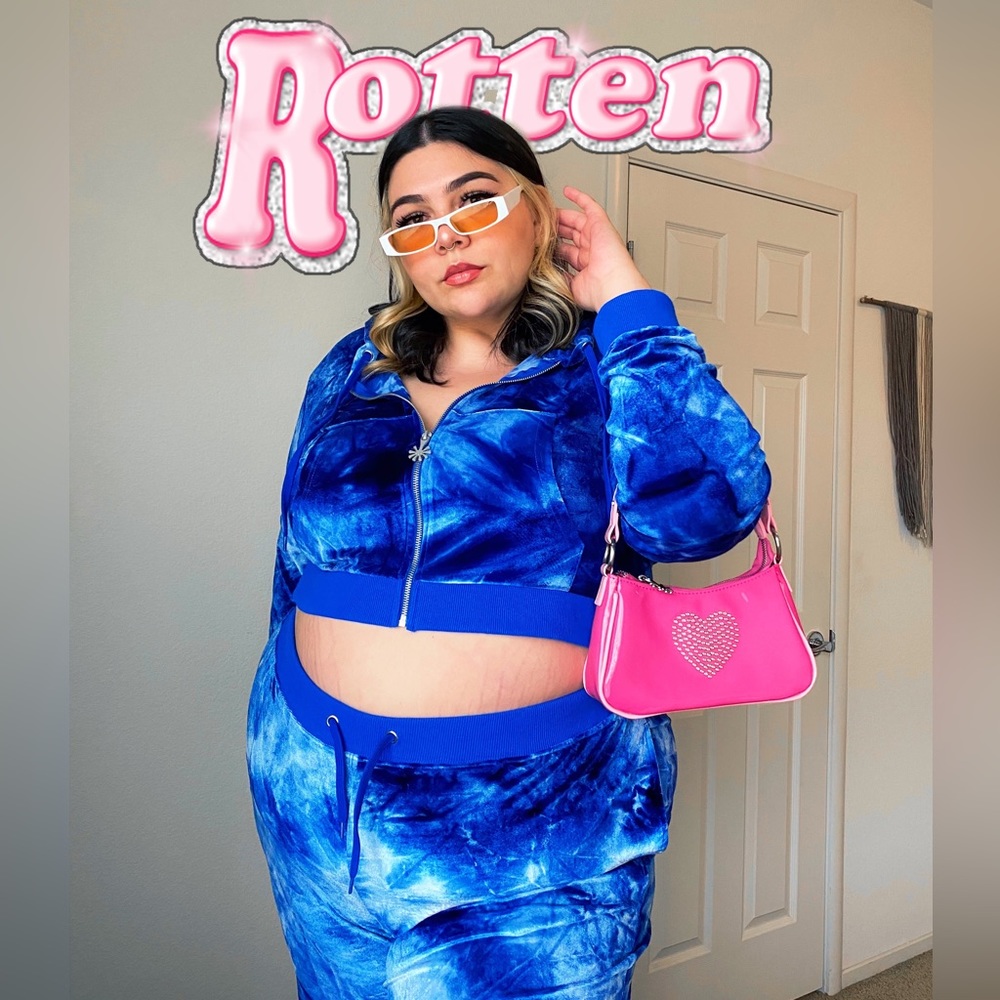 ❄️💙Icy Blue Acid Washed Tie Dye Crushed Velvet Velour Track Suit
